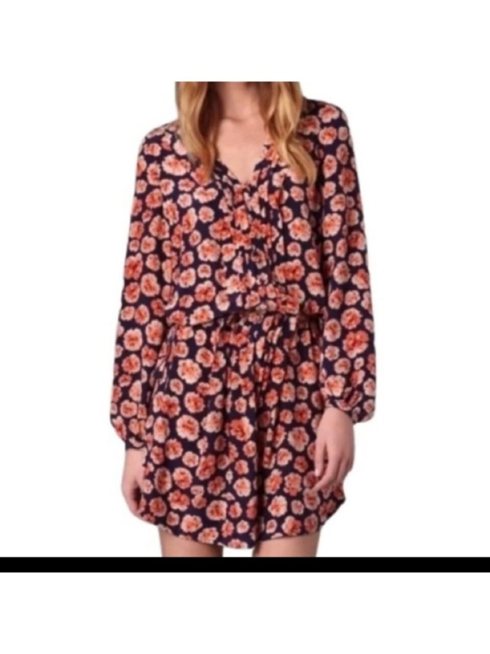 Rebecca Taylor 100% Silk Tunic Dress - Size 2 - Floral, Navy, Orange